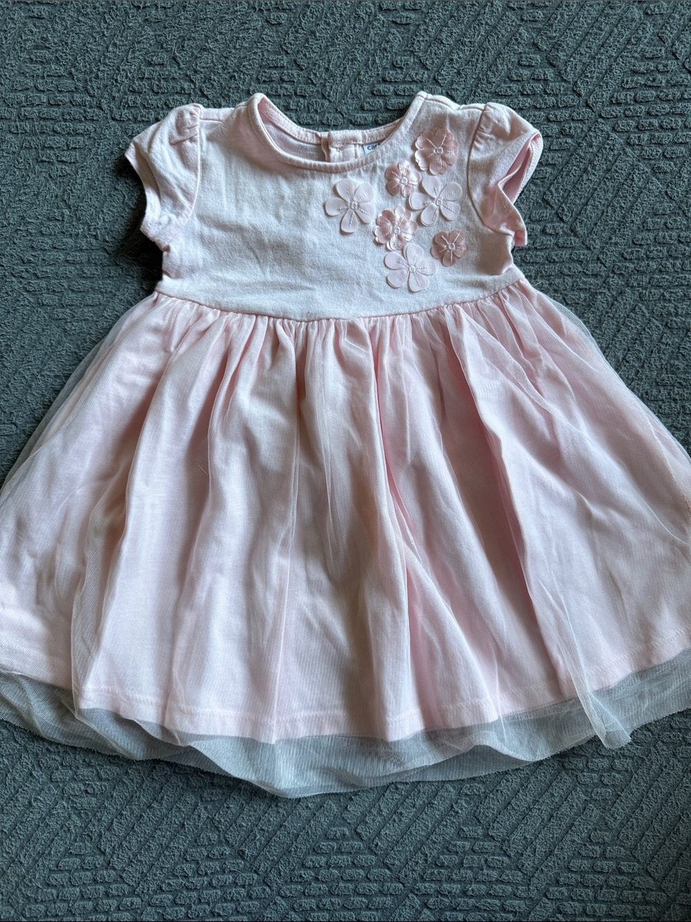 Carter's Light Pink Floral Appliqué Tulle Dress